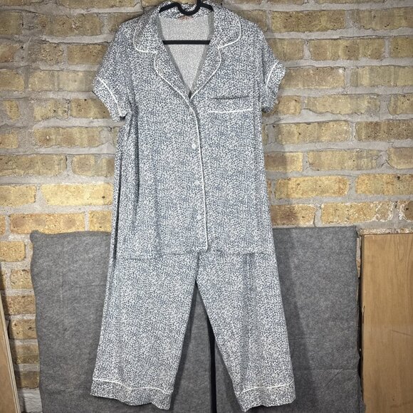 Eberjey Gisele Tencel Modal Pajama Set Sz S Women ANIMAL COASTAL BLUE/ IVORY - Picture 1 of 6
